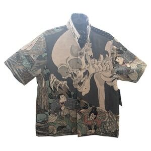 Rebel Vengeance Japanese Ukiyo-e Samurai Skeleton Tapestry Shirt Jacket Medium